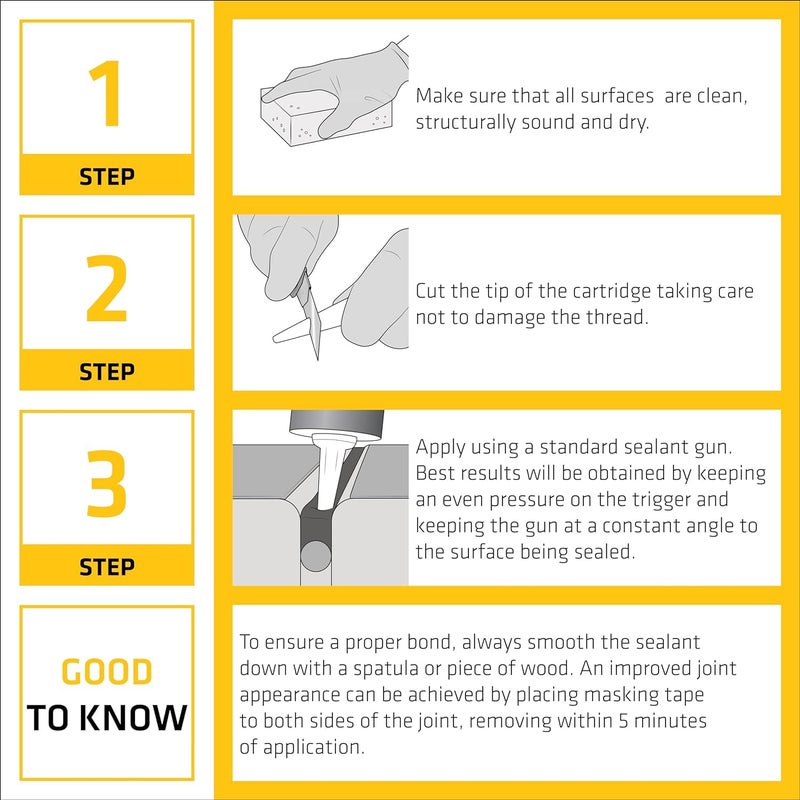 سيكا سيكاسيل 116-GP مانع تسرب سيليكون عالمي مع مسدس، 280 مل - سيليكون معالج بالأسيتوكسي للأغراض العامة (أبيض) - Image 4